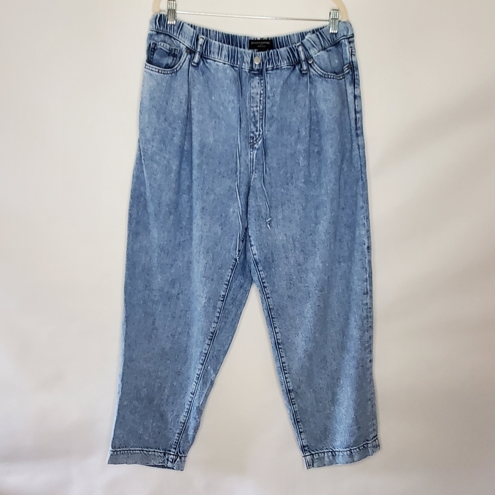 Hi-Rise Barrel Jeans Size L Baggy Drawstring Waist Light Wash Banana Republic